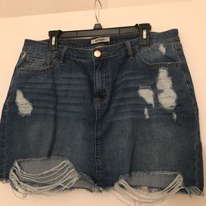 Charlotte Russe Refuge Distressed Denim Mini Skirt
